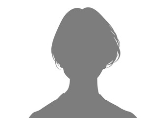 証明写真風の女性シルエットイラスト（正面・グレー・白背景）