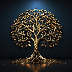 arbre de vie de couleur or avec un fond sombre - ia g&eacute;n&eacute;rative - ia