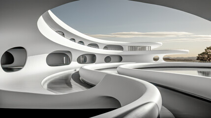 Sculptural Architecture Concept Brainstorming Futuristic EXPO Architecture Wallpaper Background Poster Digital Art Generative AI KI Journal 