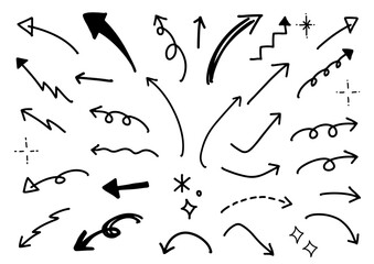 矢印　手書き　シンプル　白黒　セット