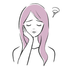シワに悩んでいる女性　イラスト