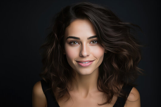 Beautiful Young Happy European Woman On Black Background