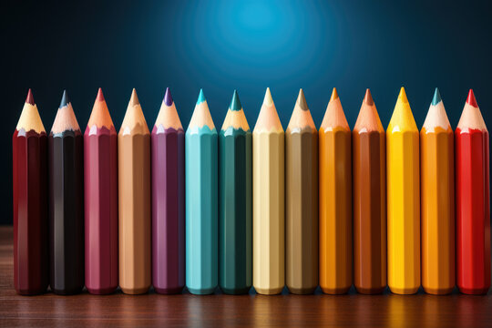 Generative ai illustration of row of colored pencils lined up
