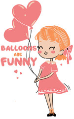 Cute girl holding balloon pattern t-shirt and can be used in many places.