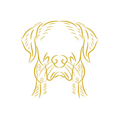 Labrador golden retriever dog minimal line art. Hand drawn clipart, doodle sketch, vintage vector illustration