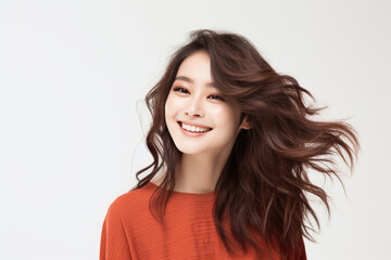 Fototapeta premium Beautiful Young Happy Japanese Woman On White Background