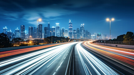Fototapeta na wymiar time lapse of traffic on highway at night