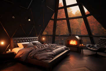 Modern geodesic dome bedroom Generative AI