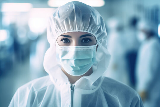 Woman Worker In The Background Semiconductor Manufacturing Plant