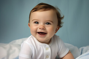 Generative ai collage photo of sweet lovely baby looking in camera joy smiling