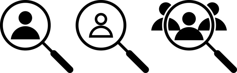 Search job vacancy icon set. Loupe magnifier looking for candidate. PNG - obrazy, fototapety, plakaty