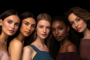 Obraz premium Generative AI portrait group of attractive female fashion models amazing appearance skin all races tones ethnicity