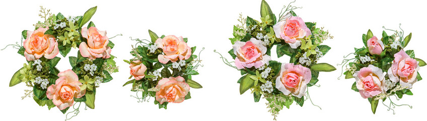 Wreaths made by artificial flowers and plants with transparent background