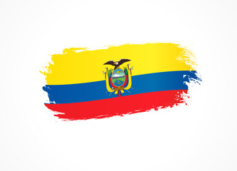 Ecuador flag in the shape of a brush stroke. August 10, Happy Independence Day of Ecuador. Vector illustration for greeting card or banner