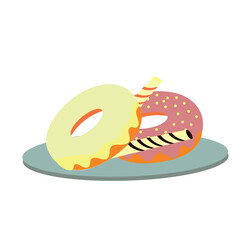 bakery, fried, powdered sugar, chocolate icing, dessert - sweet food, sugar sprinkles, donut, icing, colourful, frosting, 1, isolated, treat, glazed, pink, snack, sugar, breakfast, closeup, delicious,