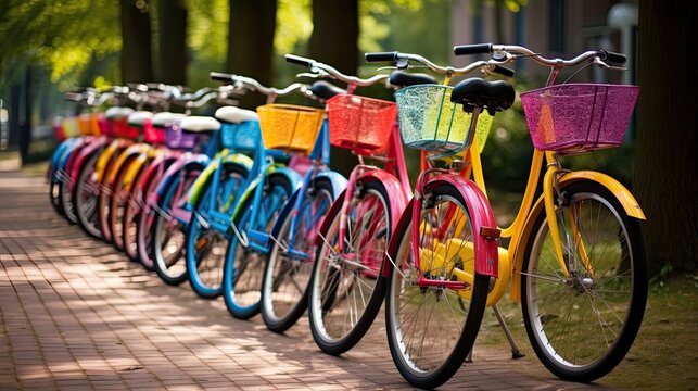 Colours of Amsterdam: Vibrant and Colourful Bicycles with Bells and Cycle Lanes: Generative AI