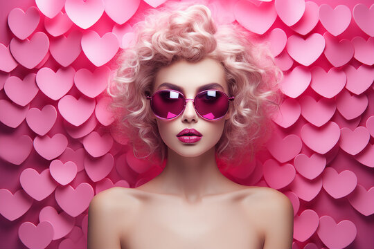 Generative ai collage image picture of  woman having beauty salon therapy on pink heart background