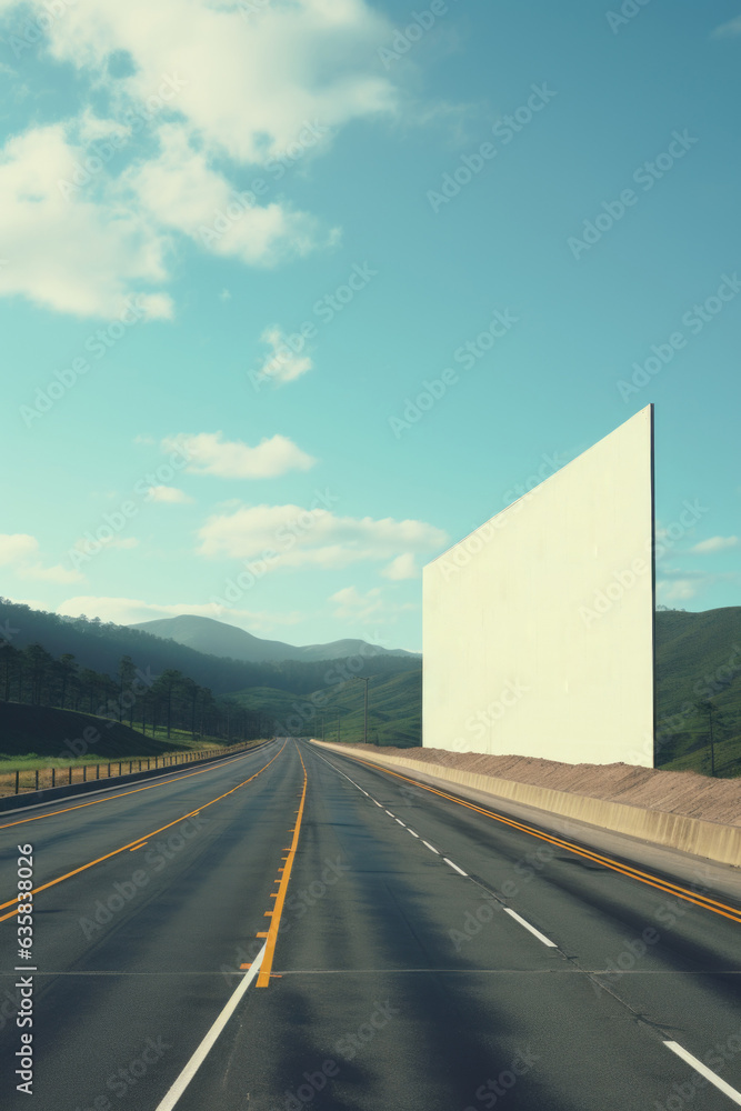 Poster an empty highway with a big screen on the side of it. generative ai image.