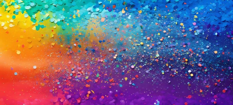 Colorful carnival celebration birthday party background greeting card - confetti and glitter on muticolored background (Generative Ai)