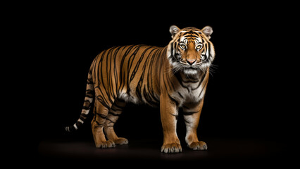 Obraz premium A full shot of a tiger on a black background