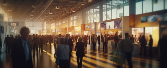 Expansive Exhibition Hall Abuzz with Numerous Visitors Exploring Engaging Displays - AI generated