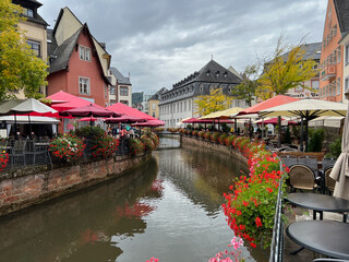 Saarburg, Germany - September 2022: The central city view of Saarburg near the Buttermarkt,...