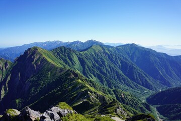 北アルプス　スバリ岳から望む後立山連峰の稜線