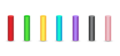 Vector tubes set with gradients and shadow for game, icon, package design, logo, mobile, ui, web, education. 3D elongated cylinder on a white background. Geometric figures for your design.