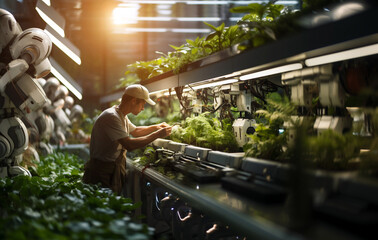 artificial futuristic vertical farming concept
