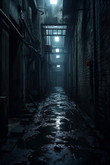 dark abandoned alley in the night
