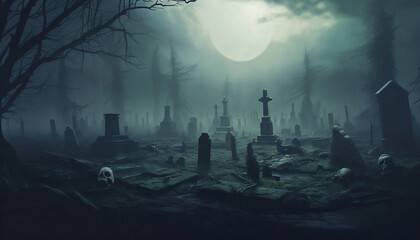 Fototapeta na wymiar spooky halloween cemetery landscape