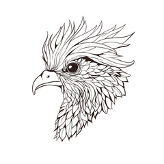 Painted bird ornament. Bird head on white background template EPS 10 isolated vector illustration. Suitable for printing on t-shirts.