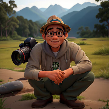 A Photographer Traveling For His Best Photo With Gorgias Background 3d