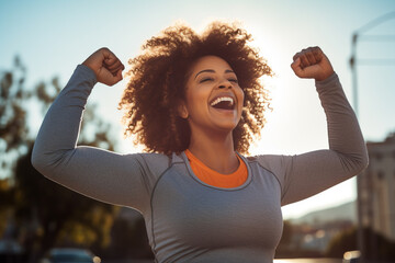 Black plus size girl running exercising outdoors