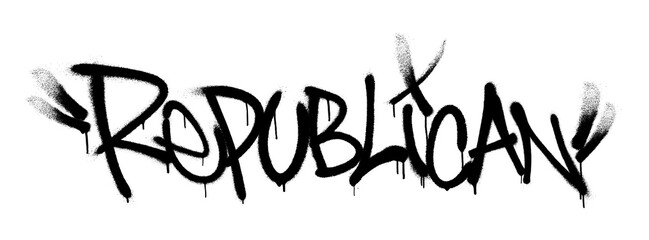 Sprayed republican font graffiti with overspray in black over white. Vector illustration.
