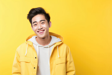 Fototapeta premium Happy Chinese Man On Yellow Background