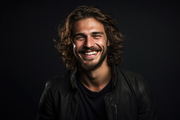 Obraz premium Happy European Man On Black Background