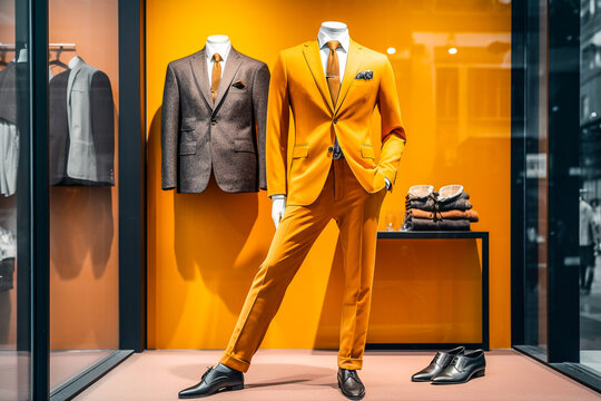 Vitrine de magasin pour homme - Boutique de mode masculine dans une galerie marchande - G&eacute;n&eacute;rative IA