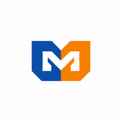 letter m logo design template with blue and orange color combination. vector logo design