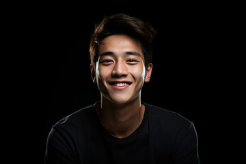 Obraz premium Happy Korean Man On Black Background