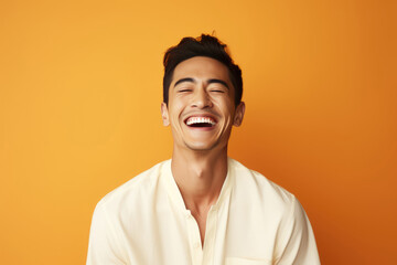 Fototapeta premium Happy Thai Man On Orange Background