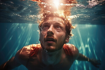 Man Swimming In Pool, Closeup