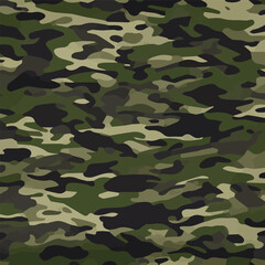 Fototapeta premium Camouflage seamless pattern. Trendy style camo, repeat print. Vector illustration. Khaki texture, perfect for military army design.