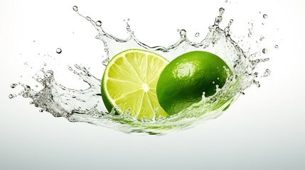 Lime with water splash on white background, Generative AI