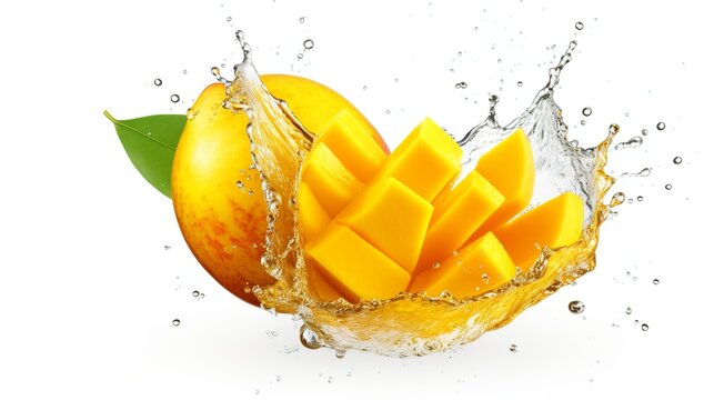 Mango with water splash on white background, Generative AI