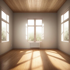 Obraz premium Room interior illuminated by natural daylight shining through windows. Generative AI