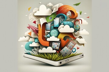 Cloud computing and smart phone technology conceptual illustration 
