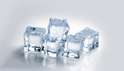 Ice cubes with fresh mint isolated on white background. Copy space. Close up.