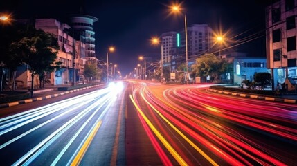 Fototapeta na wymiar Trail light of traffic on highway at night