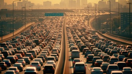 Top view of traffic jam in the busy road of the city 